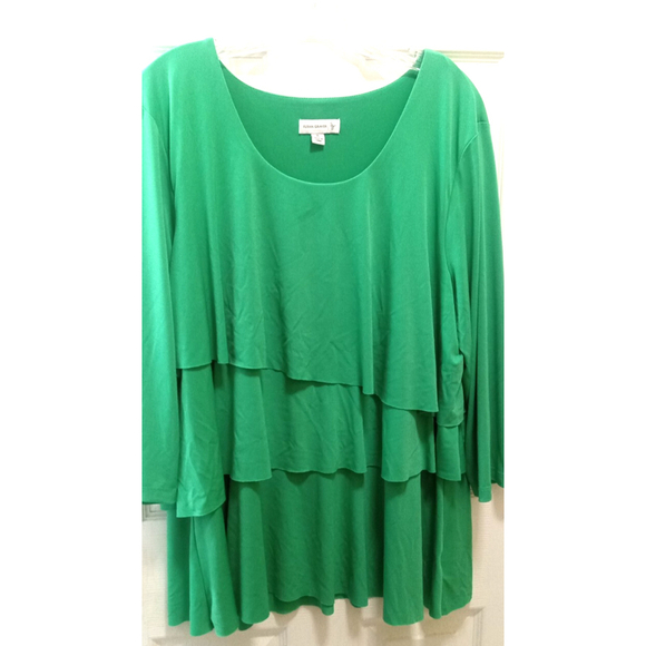 Susan Graver Tops - Susan Graver X-Large XL Top Layered Tiers 3/4 Sleeves Round Neck Stretch Green